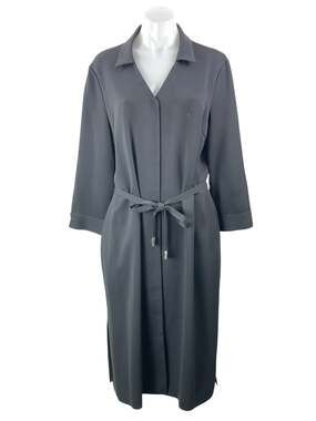 Biacci Women's Gray 3/4 Sleeves Belted Collared Midi Robe Shirt Dress Size 10